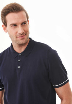 Heren Slim fit Gebreid Poloshirt Marineblauw