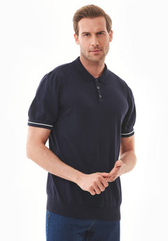 Heren Slim fit Gebreid Poloshirt Marineblauw