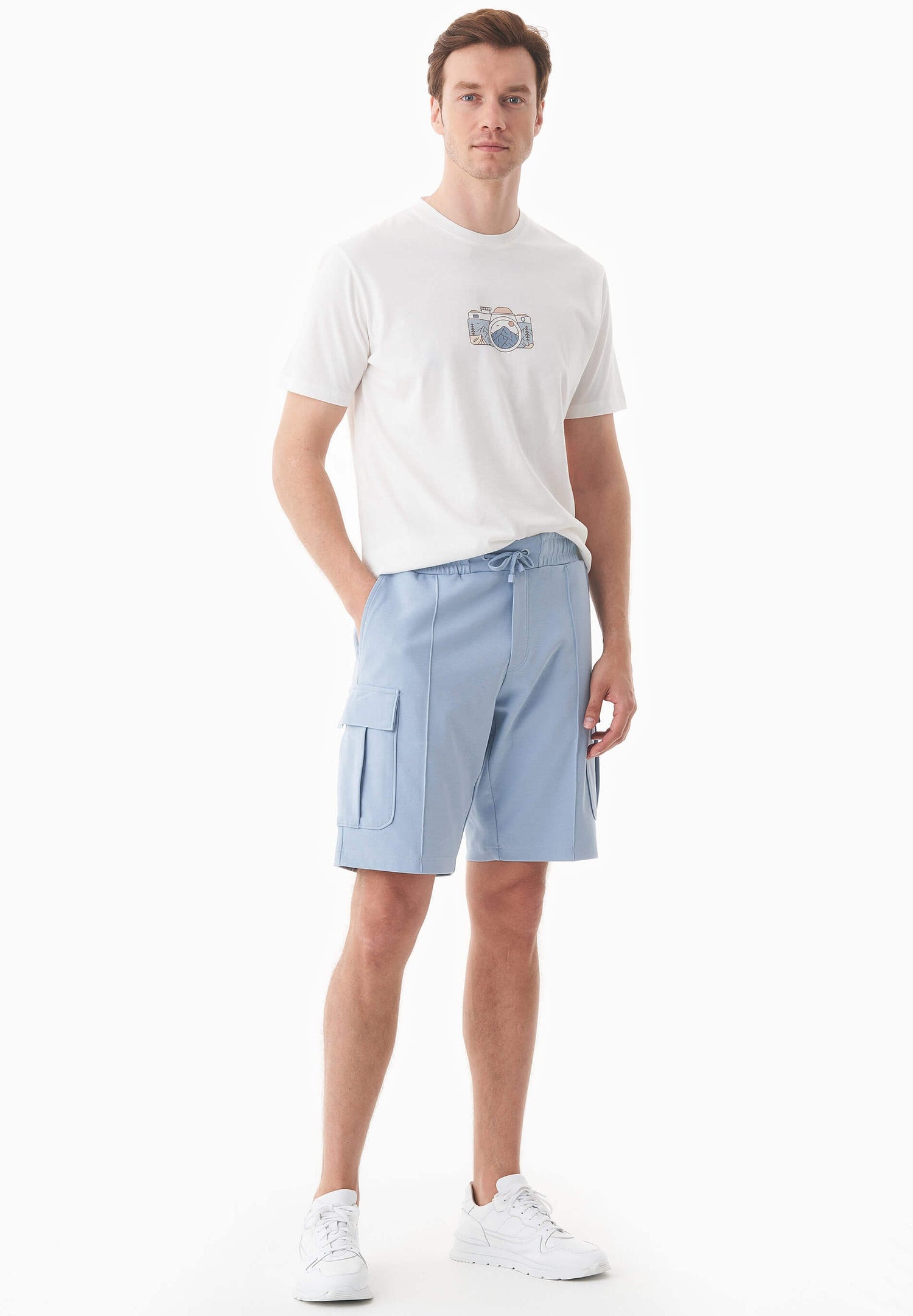 Heren Piqué Cargo Sweatshort Ice Blue