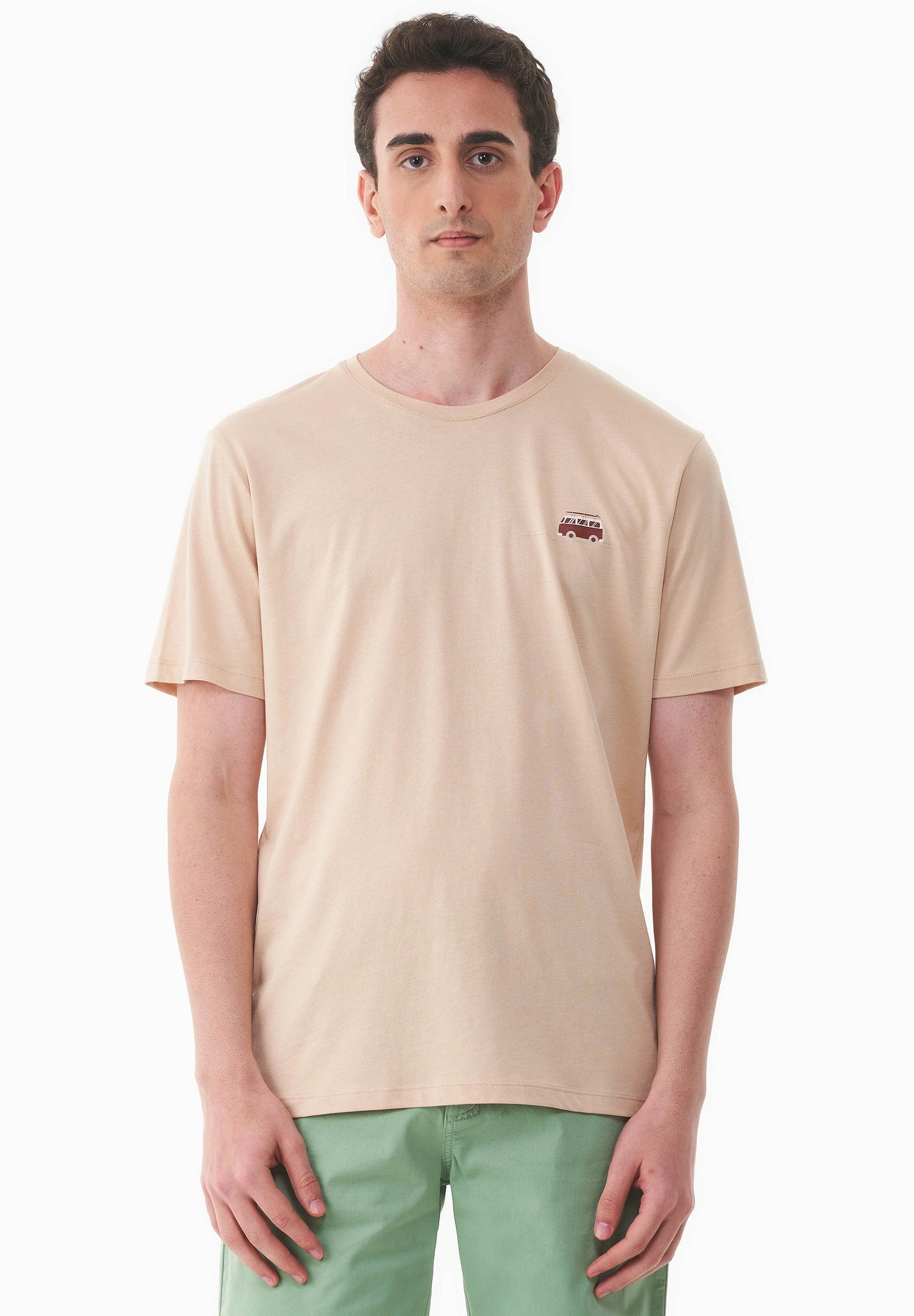 Heren Modalmix Kleinbus T-shirt Soft Beige