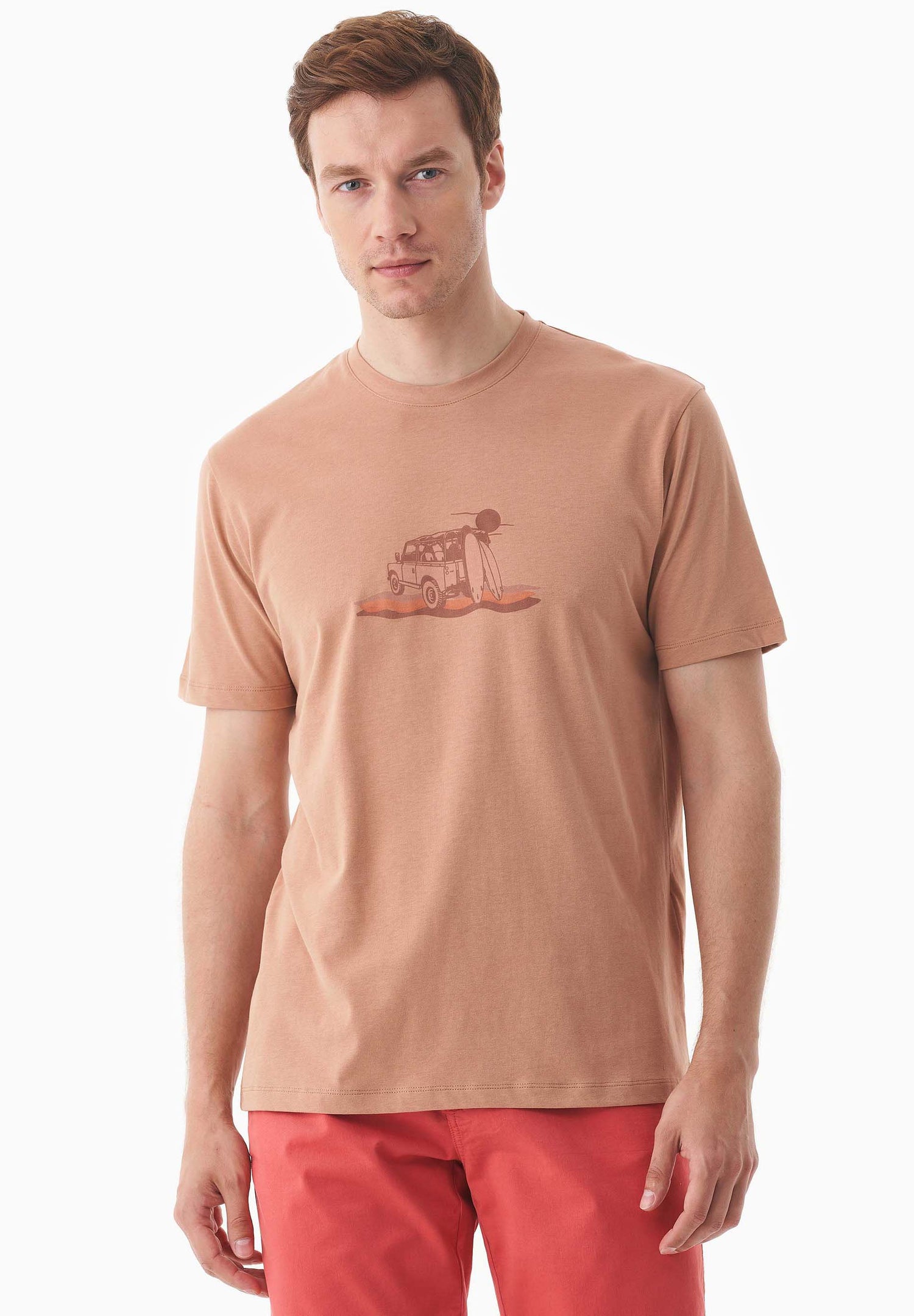 Heren Sunset Surf T-shirt Tan