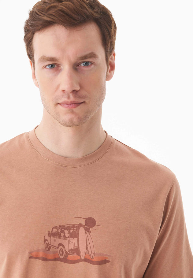 Heren Sunset Surf T-shirt Tan