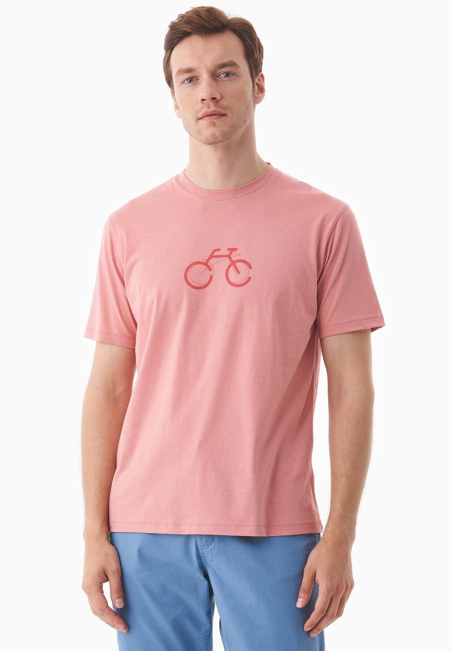 Heren Fietsprint T-shirt Flamingo Pink
