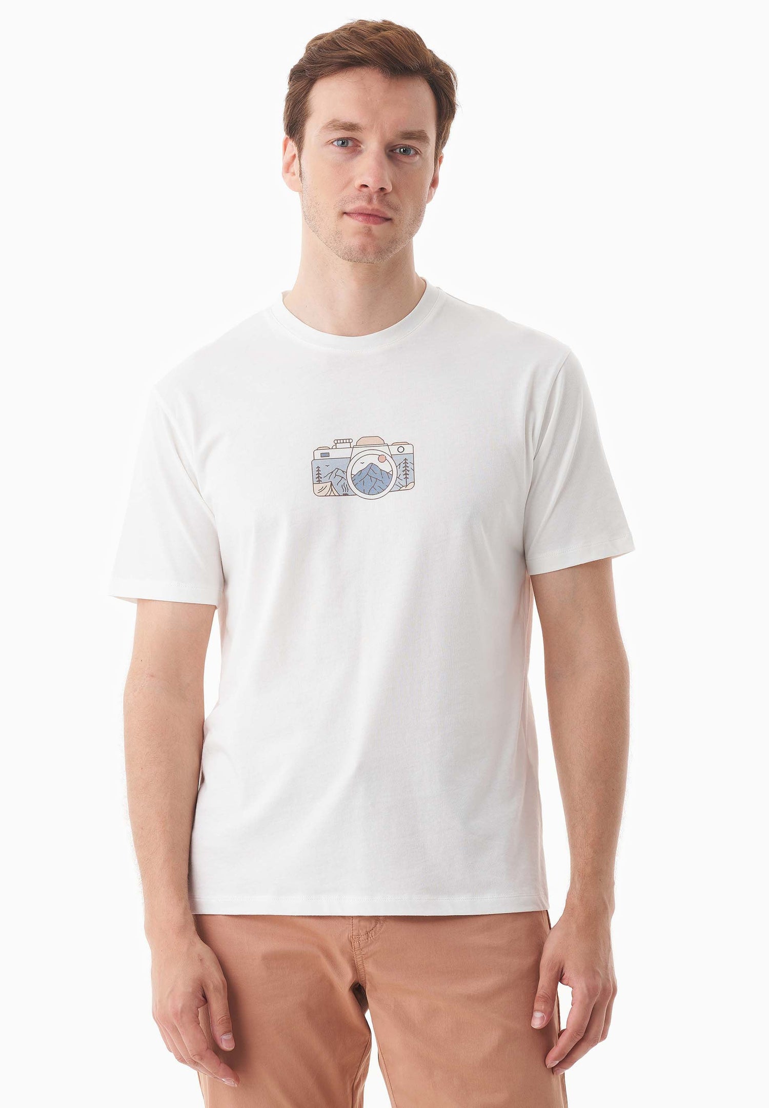 Heren Camera T-shirt Gebroken wit