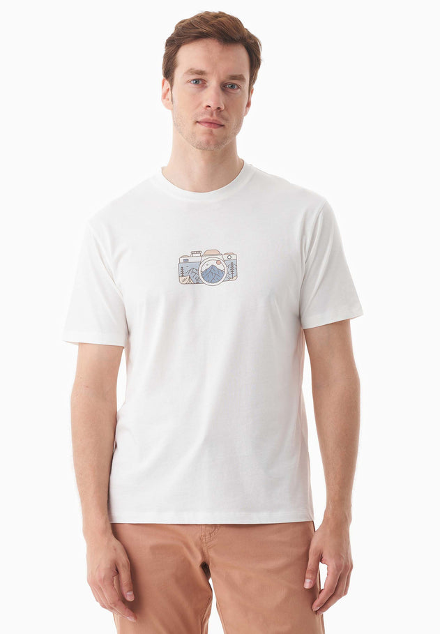 Heren Camera T-shirt Gebroken wit