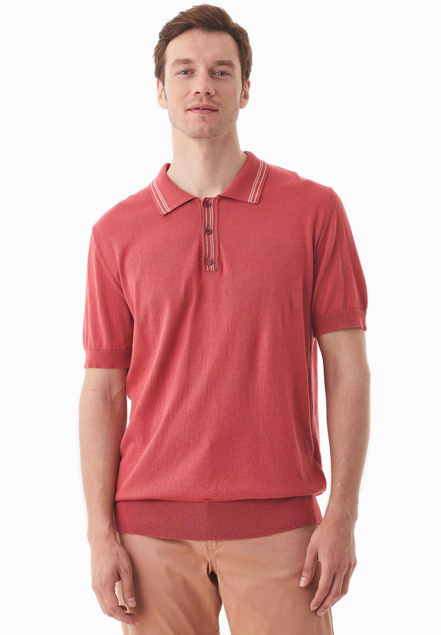 Heren Gebreid Poloshirt Radiant Red