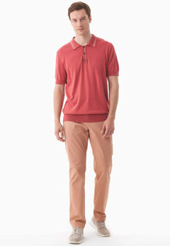 Heren Gebreid Poloshirt Radiant Red
