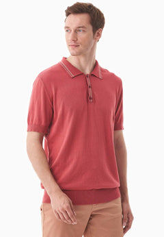 Heren Gebreid Poloshirt Radiant Red