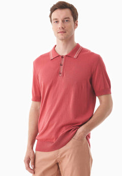 Heren Gebreid Poloshirt Radiant Red