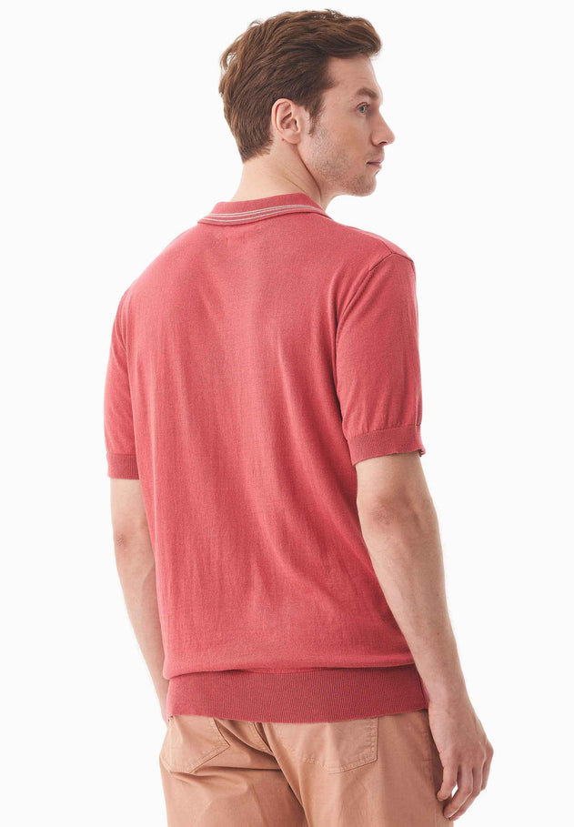 Heren Gebreid Poloshirt Radiant Red