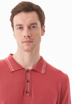 Heren Gebreid Poloshirt Radiant Red