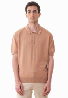 Heren Gebreid Poloshirt Tan