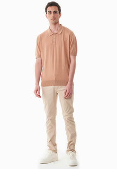 Heren Gebreid Poloshirt Tan