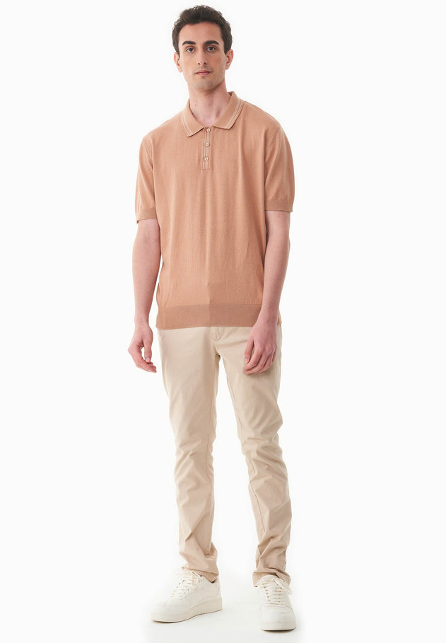 Heren Gebreid Poloshirt Tan