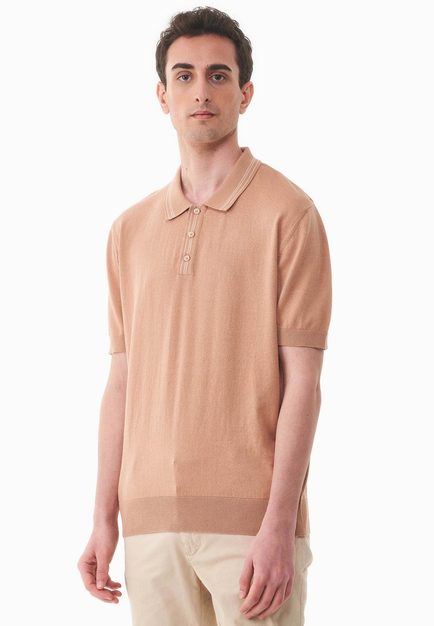 Heren Gebreid Poloshirt Tan