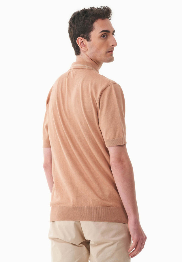 Heren Gebreid Poloshirt Tan