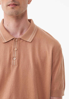 Heren Gebreid Poloshirt Tan