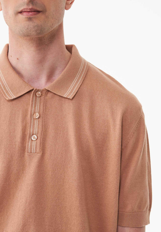 Heren Gebreid Poloshirt Tan