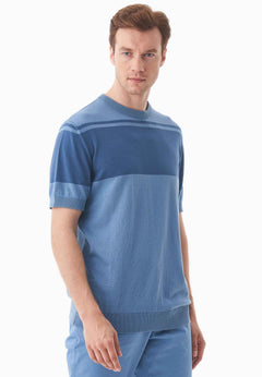 Heren Gebreid T-shirt Coronet Blue / Light Navy