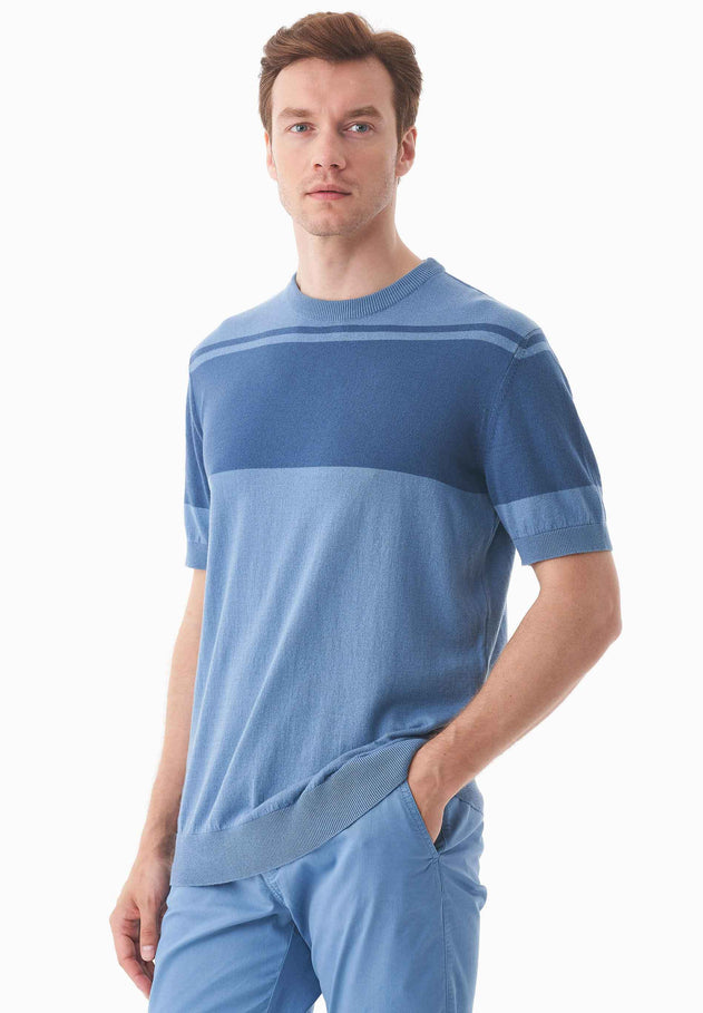 Heren Gebreid T-shirt Coronet Blue / Light Navy