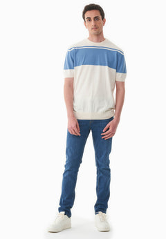 Heren Gebreid T-shirt Ecru / Coronet Blue