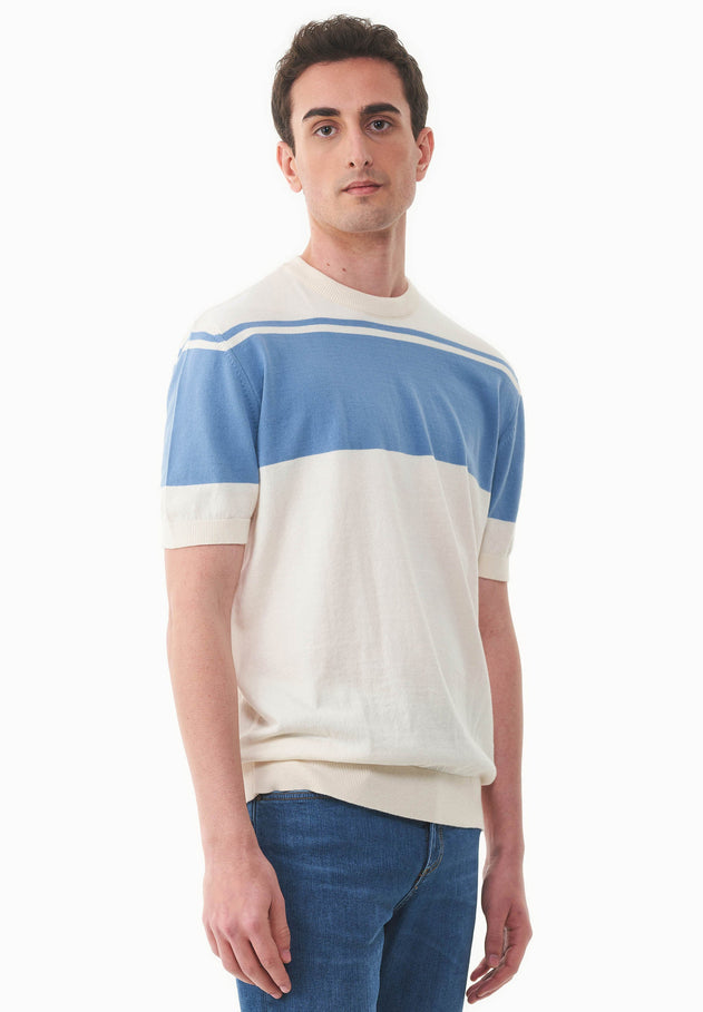Heren Gebreid T-shirt Ecru / Coronet Blue