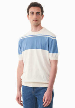 Heren Gebreid T-shirt Ecru / Coronet Blue