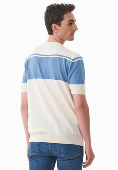 Heren Gebreid T-shirt Ecru / Coronet Blue