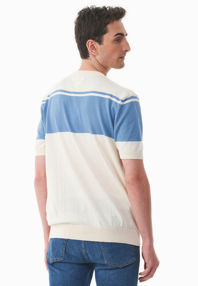 Heren Gebreid T-shirt Ecru / Coronet Blue