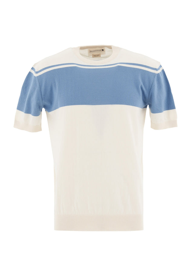 Heren Gebreid T-shirt Ecru / Coronet Blue