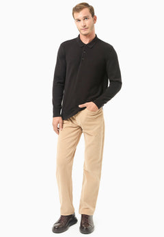 Men's Textured Knit Polo Collar Sweater Black