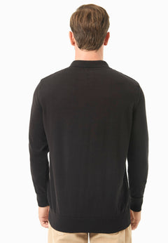 Men's Textured Knit Polo Collar Sweater Black