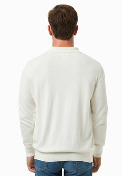 Men's Textured Knit Polo Collar Sweater Off White