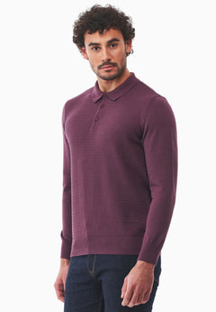 Men's Textured Knit Polo Collar Sweater Dark Fig