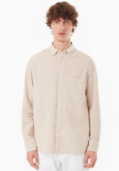 Men's Striped Linen Blend Button-Up Shirt Beige/Off White