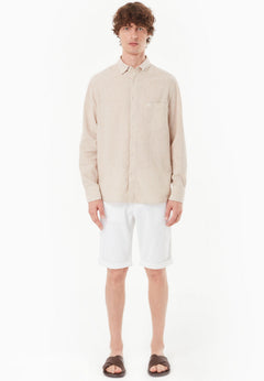 Men's Striped Linen Blend Button-Up Shirt Beige/Off White