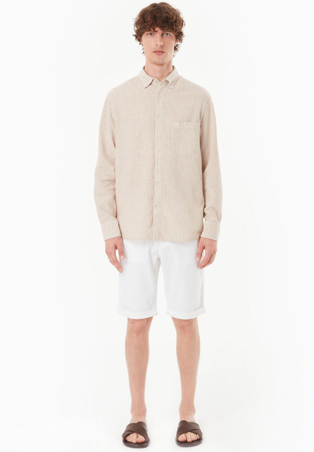 Men's Striped Linen Blend Button-Up Shirt Beige/Off White