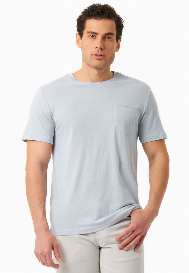 Heren Linnenmix T-shirt Niagara Blue