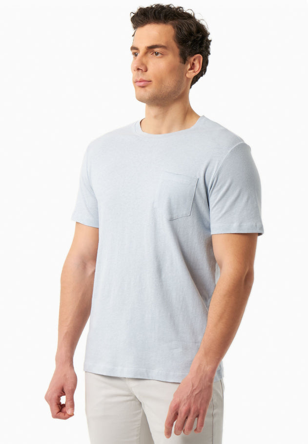 Heren Linnenmix T-shirt Niagara Blue