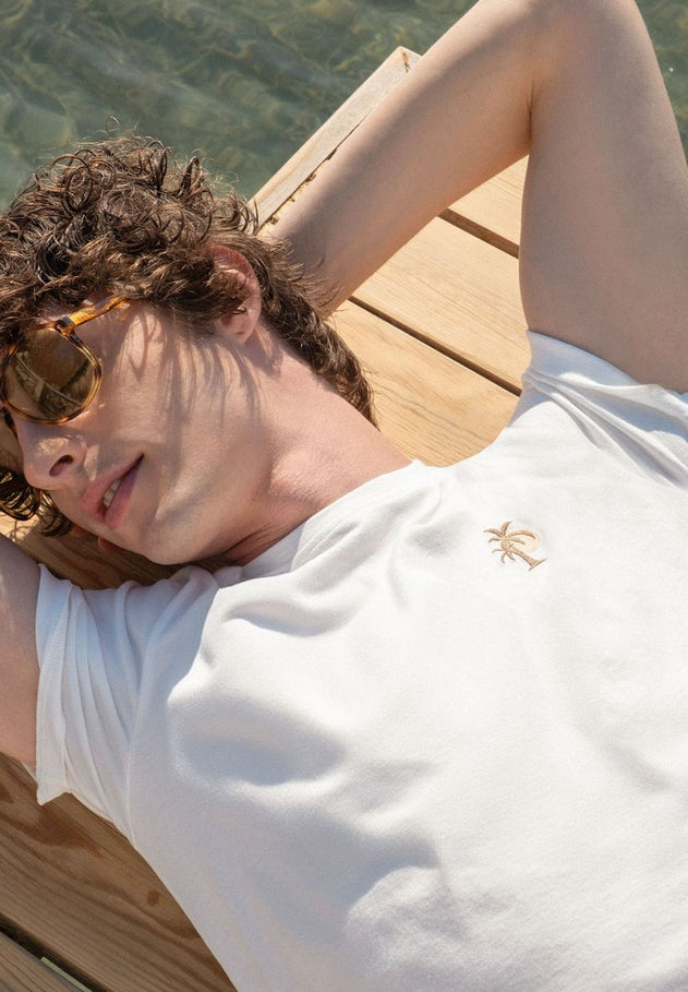 Heren Modalmix Palm Tree T-shirt Gebroken wit
