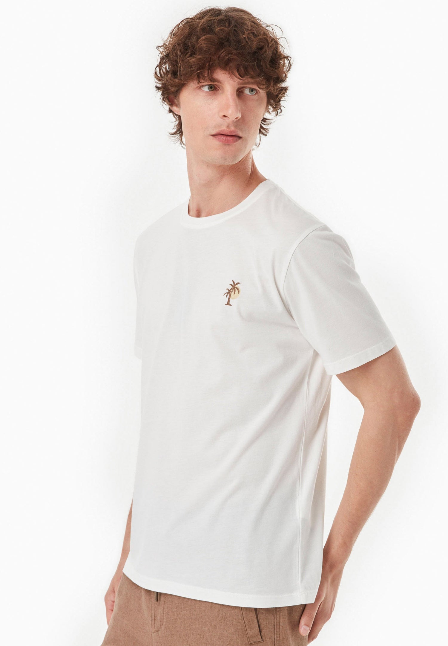 Heren Modalmix Palm Tree T-shirt Gebroken wit