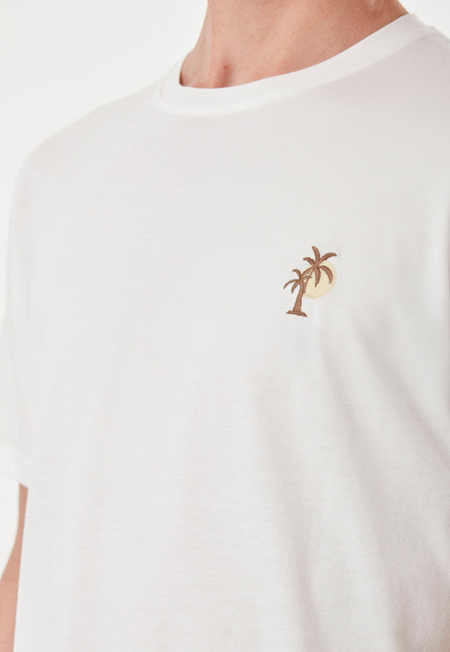 Heren Modalmix Palm Tree T-shirt Gebroken wit