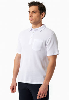 Men's Short Sleeved Waffle Polo Shirt White