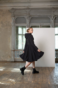 Fit and Flare Raincoat with Full Circle Hem Midnight Black