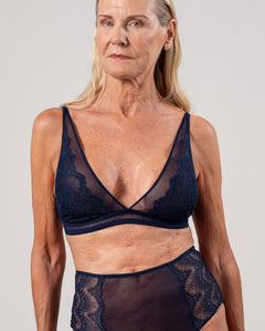 Lace Mesh Plunge Bralette Navy Blue