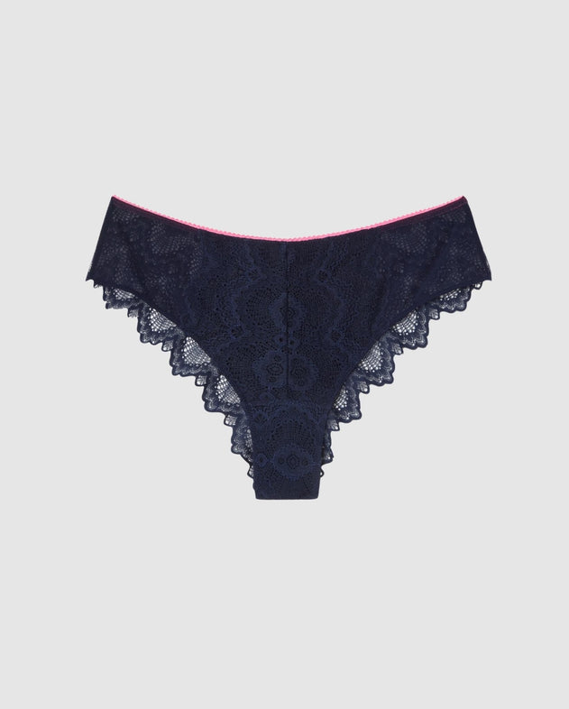 Lace Cheeky Navy/Neon Pink