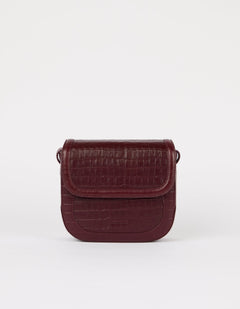 Nina Tas Donkerkersrood, Croco Print leer