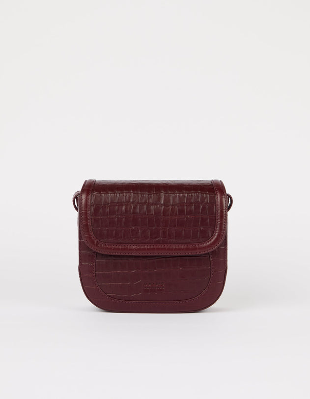 Nina Tas Donkerkersrood, Croco Print leer