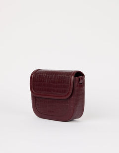 Nina Tas Donkerkersrood, Croco Print leer
