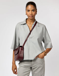 Nina Tas Donkerkersrood, Croco Print leer